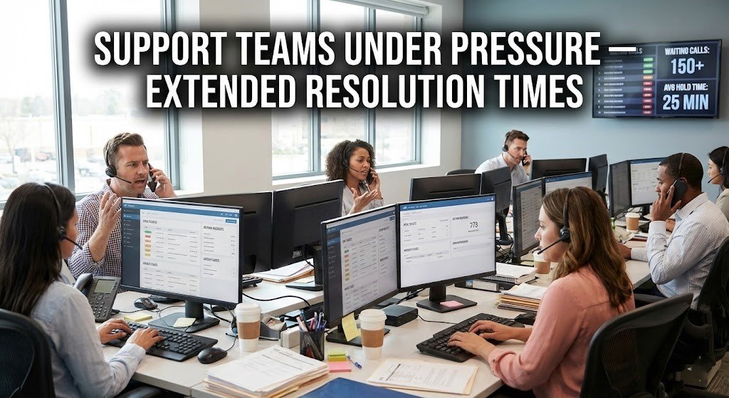 Extended resolution times stress customer service staff.